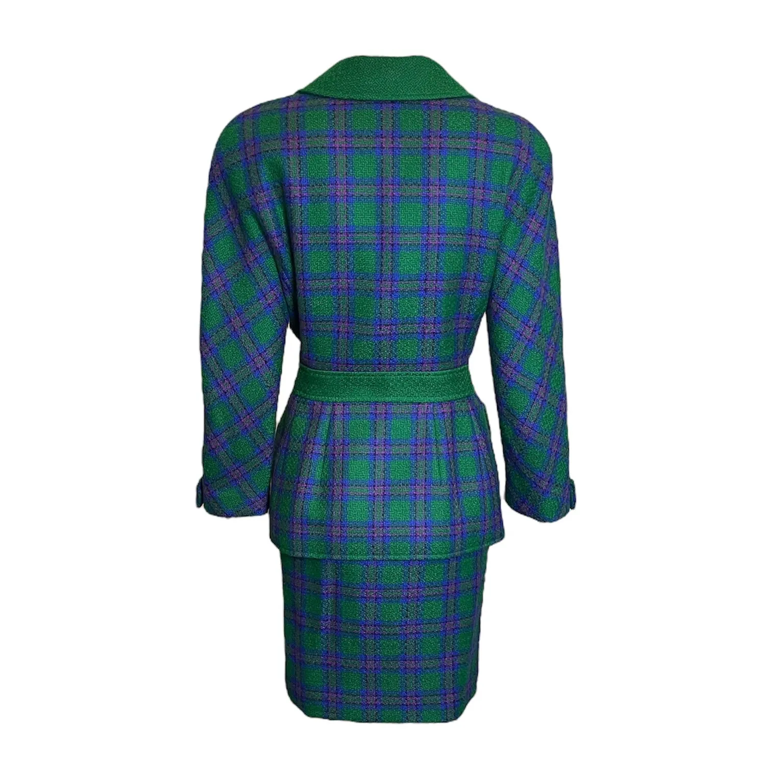 Valentino Boutique 80s Green, Purple and Fuschia Plaid Skirt Suit Ensemble