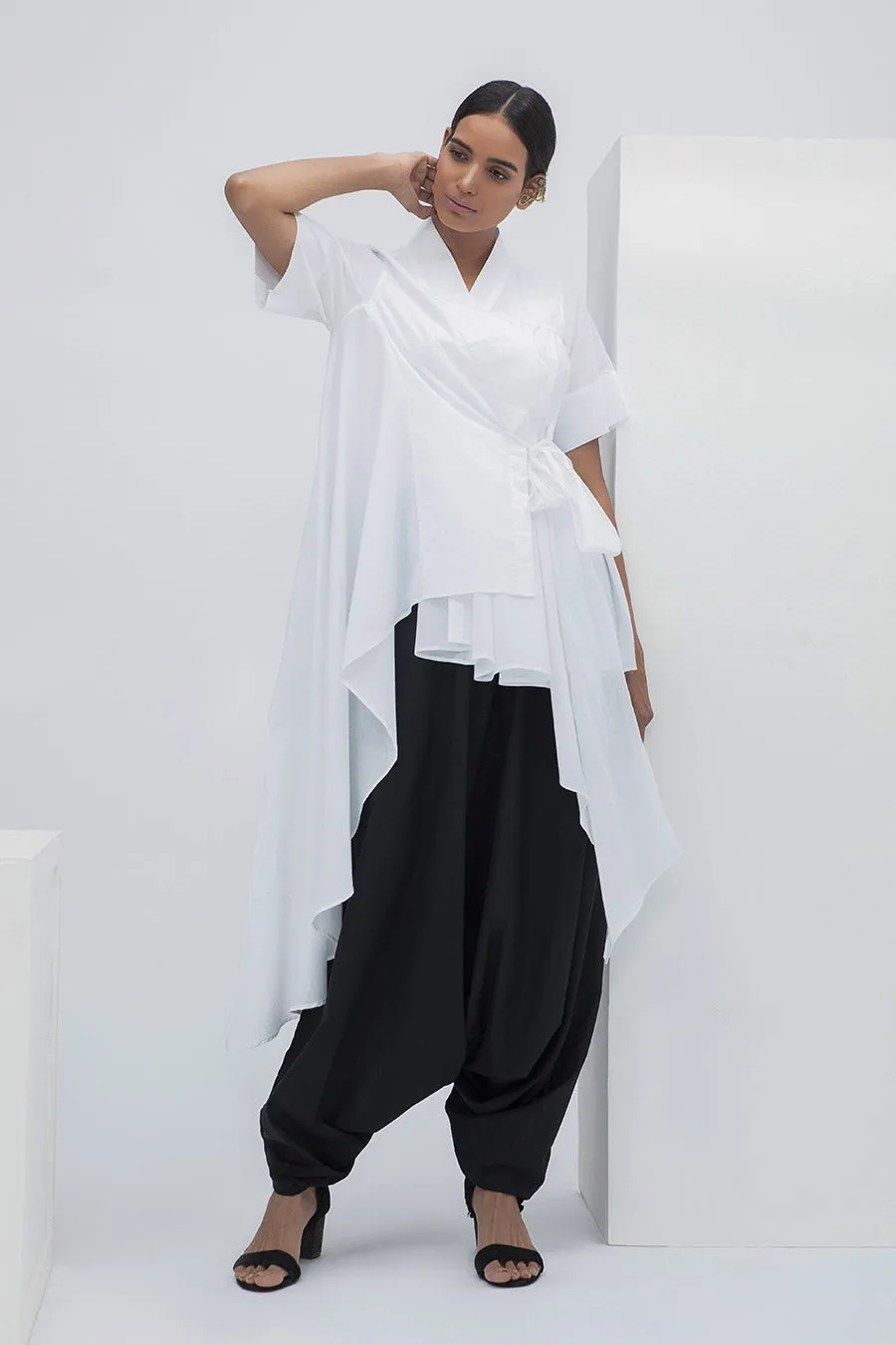 White Drape Side Tie Tunic