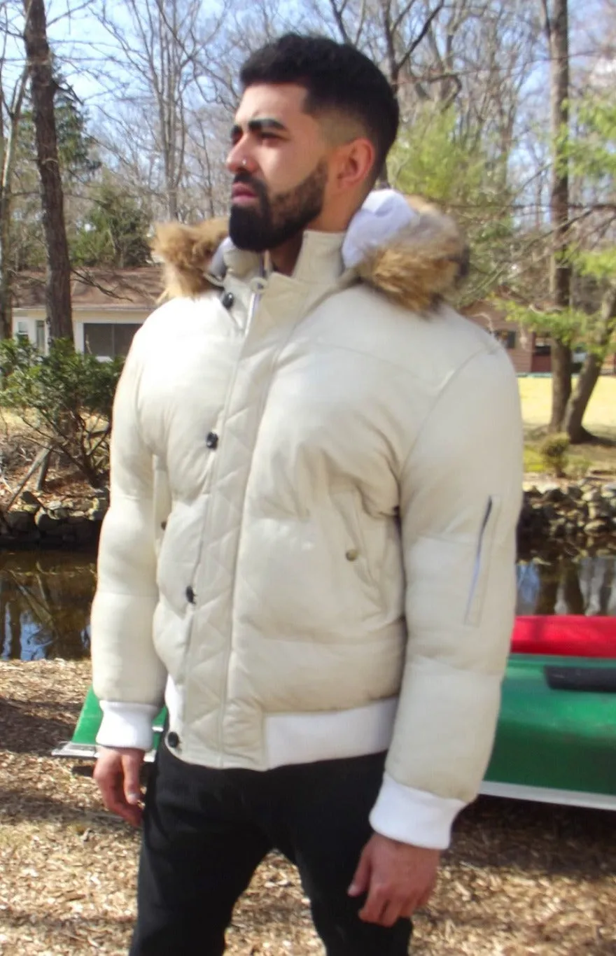 White Leather Puffer Jacket