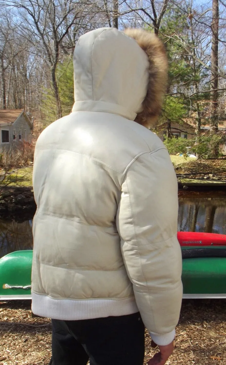 White Leather Puffer Jacket