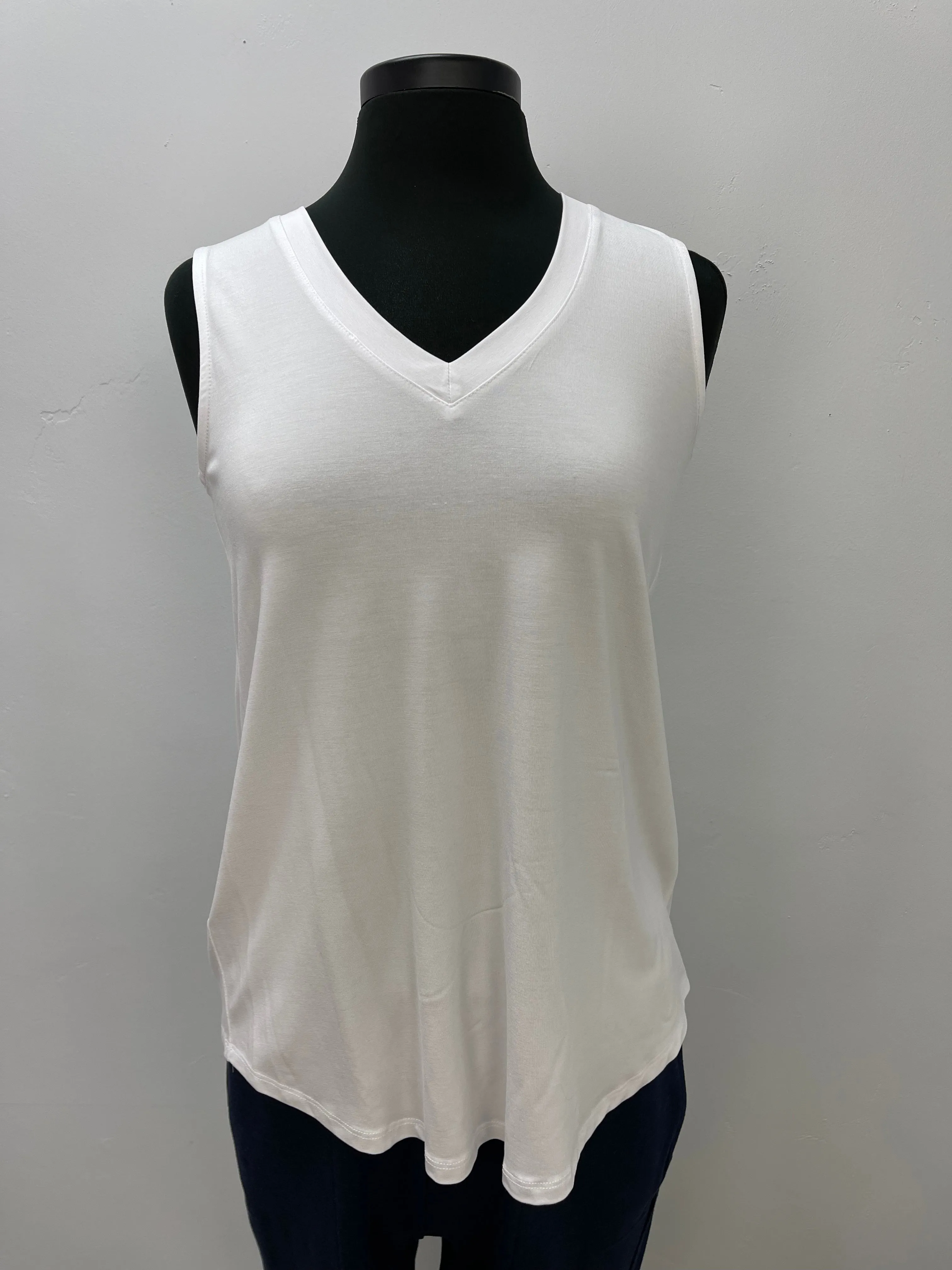 White Reversible Sleeveless V Neck Bamboo Tank