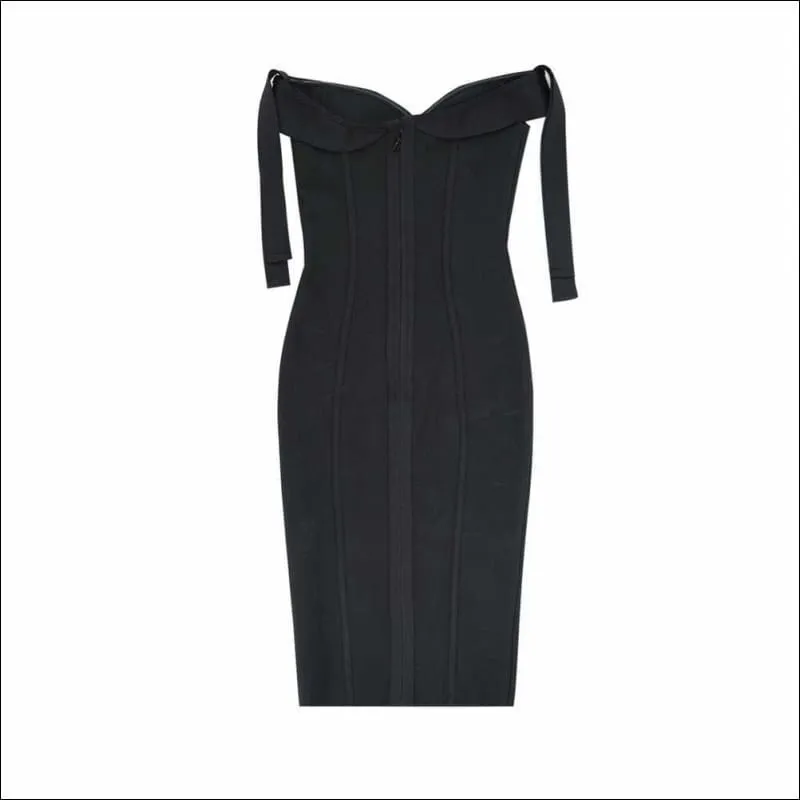 Winnal Womens Sexy Ruched Off Shoulder Bodycon Clubwear Stage Midi Dress