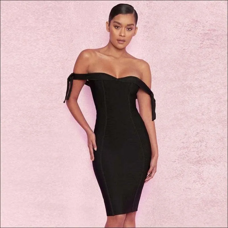 Winnal Womens Sexy Ruched Off Shoulder Bodycon Clubwear Stage Midi Dress