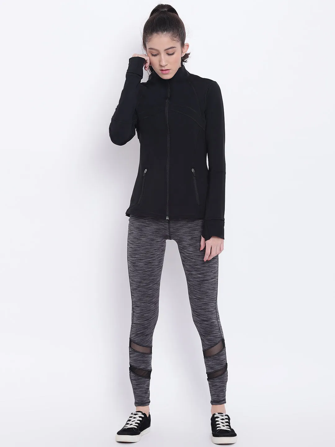 Women Black Sports Sporty Jacket