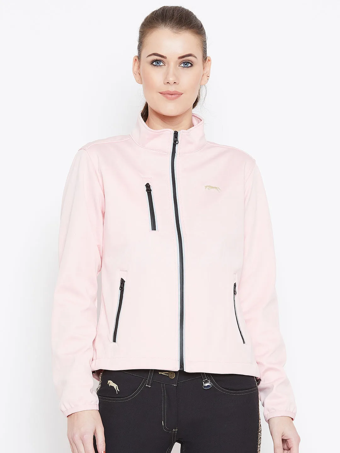 Women Pink Solid Sporty Jacket