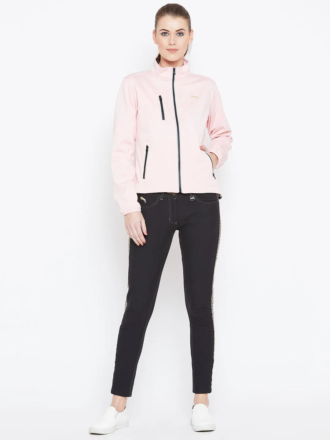 Women Pink Solid Sporty Jacket