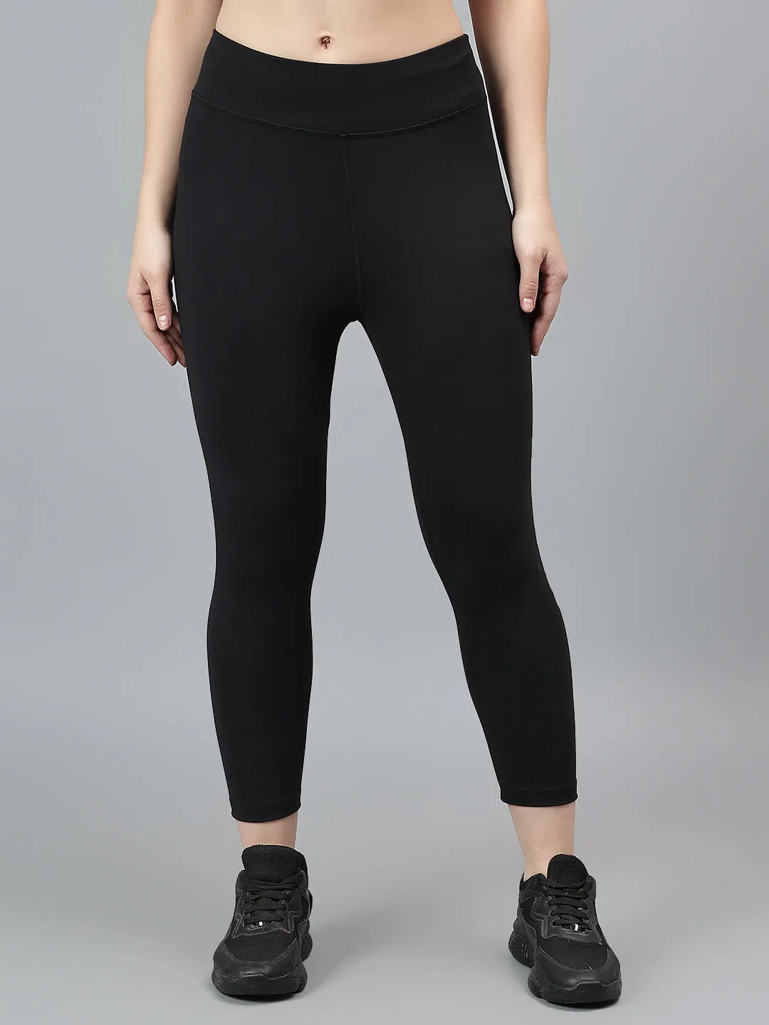 Women's Casual Solid Black Mid Rise Track Pants