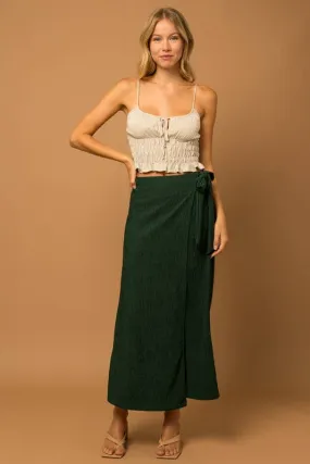 Wrap Tie Textured Midi Skirt