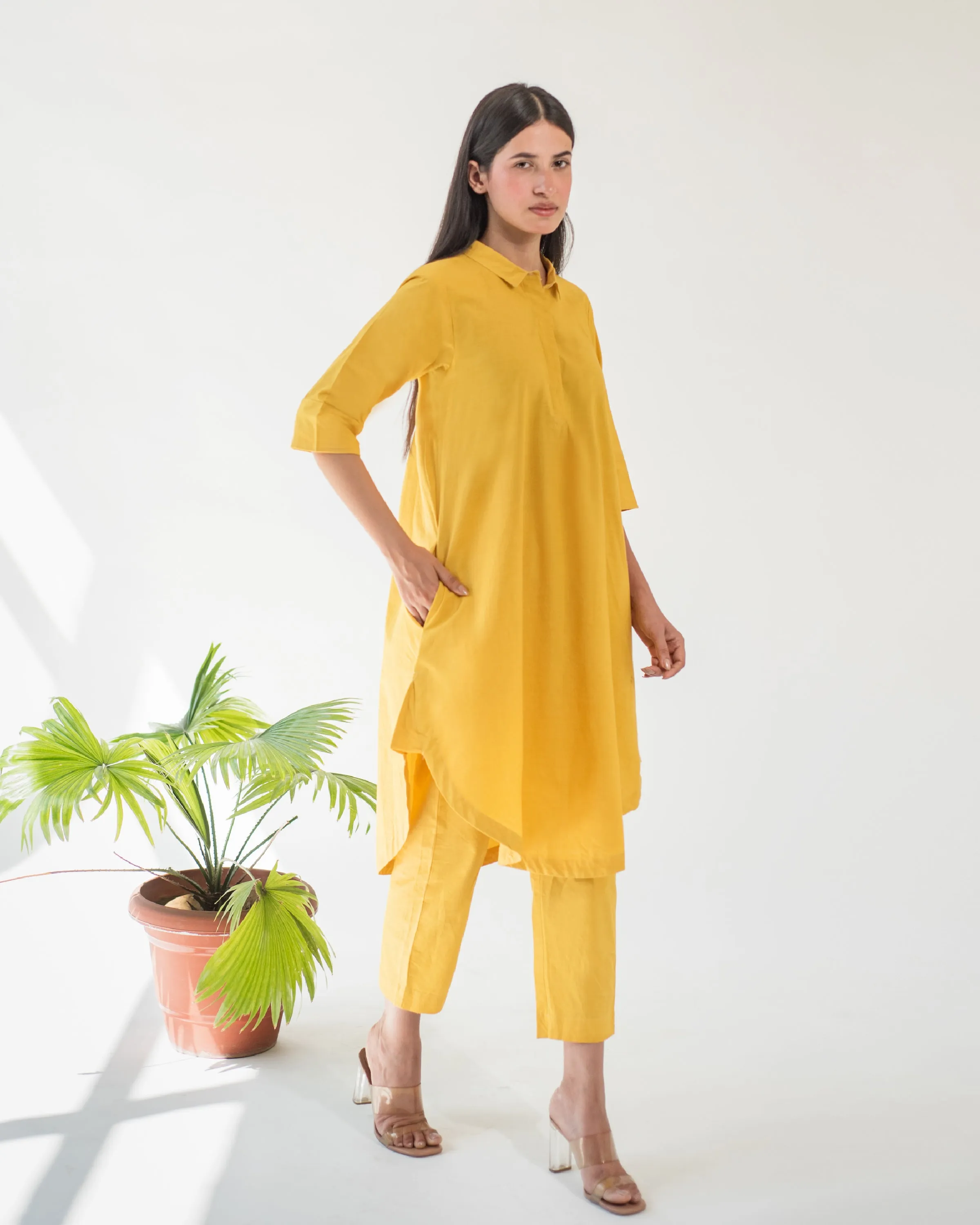 Yellow Shirt Tunic and Pant Set (Set of 2)