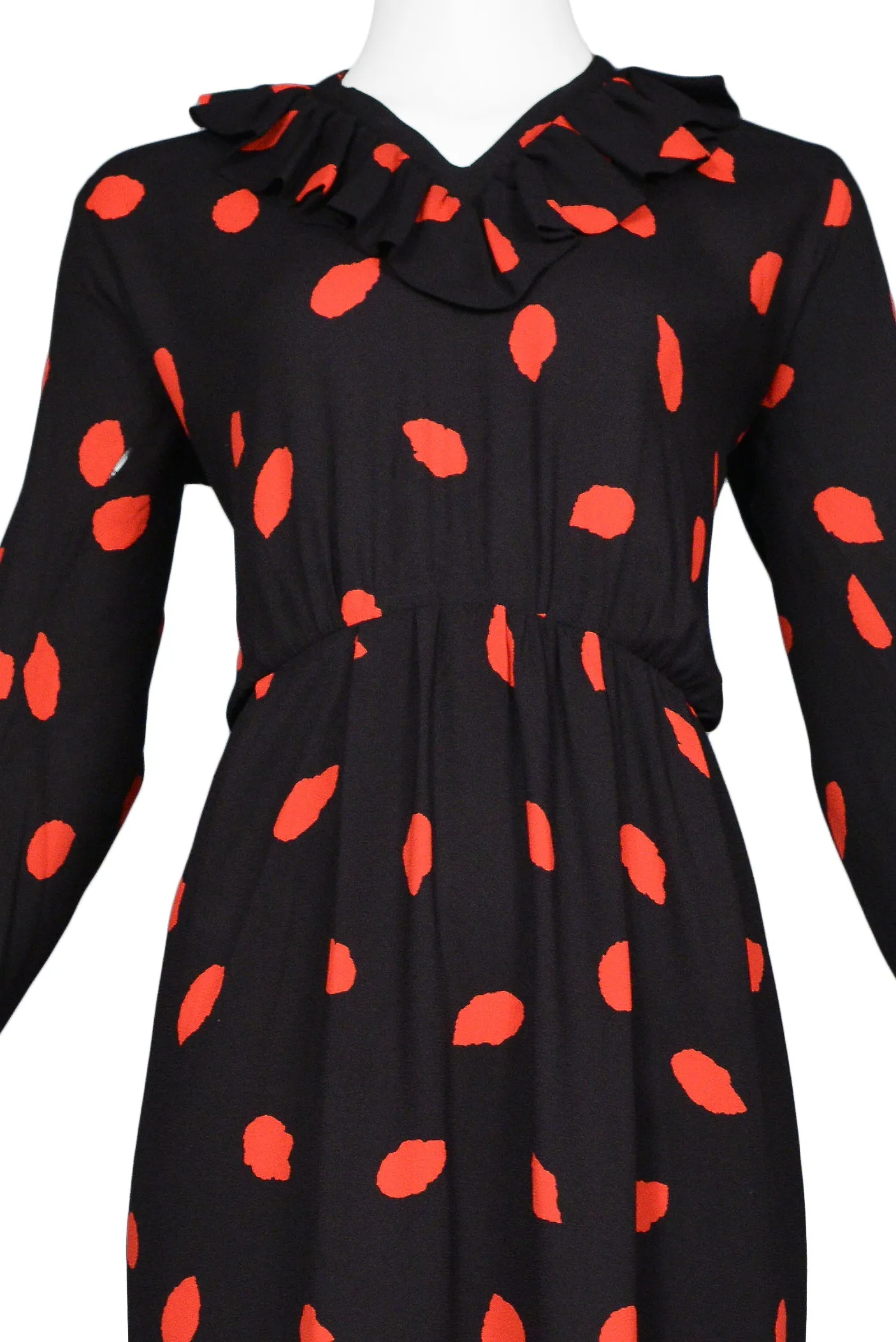 YVES SAINT LAURENT YSL BLACK & RED PRINT SILK DAY DRESS